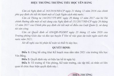 3.1. CÔNG KHAI KẾ HOẠCH MUA SẮM TS NĂM 2021