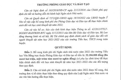 2.7. CÔNG KHAI SỐ LIỆU CẤP BỔ SUNG KINH PHÍ NSNN NĂM 2022 ĐỂ THỰC HIỆN CHÍNH SÁCH HỖ TRỢ HSKT NĂM HỌC 2021-2022
