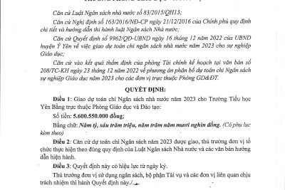 2.1. CÔNG KHAI GIAO DỰ TOÁN CHI NSNN NĂM 2023
