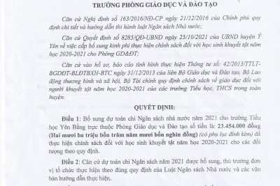 2.8. Công khai số liệu cấp BS NSNN năm 2021 để thực hiện chính sách đối với HSKT năm học 2020-2021 cho các đối tượng theo quy định