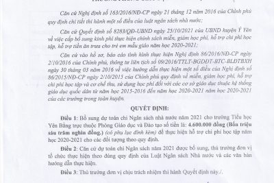 2.9. Công khai số liệu cấp BS NSNN năm 2021 để thực hiện hỗ trợ chi phí học tập năm học 2020-2021 cho các đối tượng theo quy định